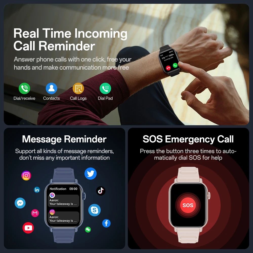 KHwatch METRO2 رجل الساعات 1.83 "شاشة كبيرة SOS مكالمة الطوارئ IP68 الرياضة مقاوم للماء الساعات للرجل أطفال صبي طالب في سن المراهقة