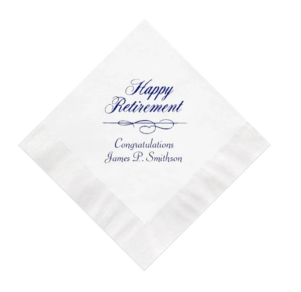 

Happy Retirement Party Napkins Personalized Set of 100 Reception Cocktail Luncheon Decorations Custom Printed