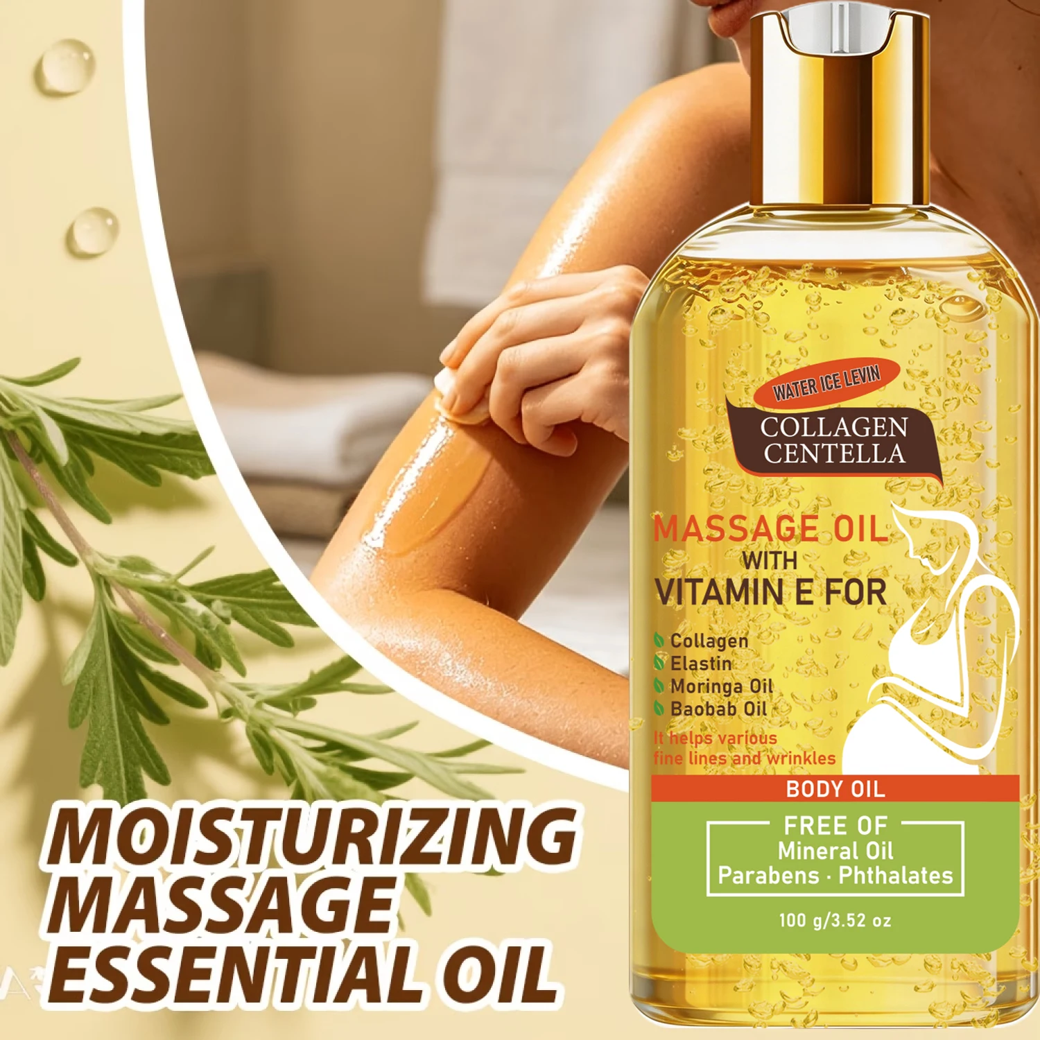 Collagen Centella Massage Body Oil Vitamin E, Mineral Oil Free Moisturizing Firming Pregnancy Skin Care - view 4
