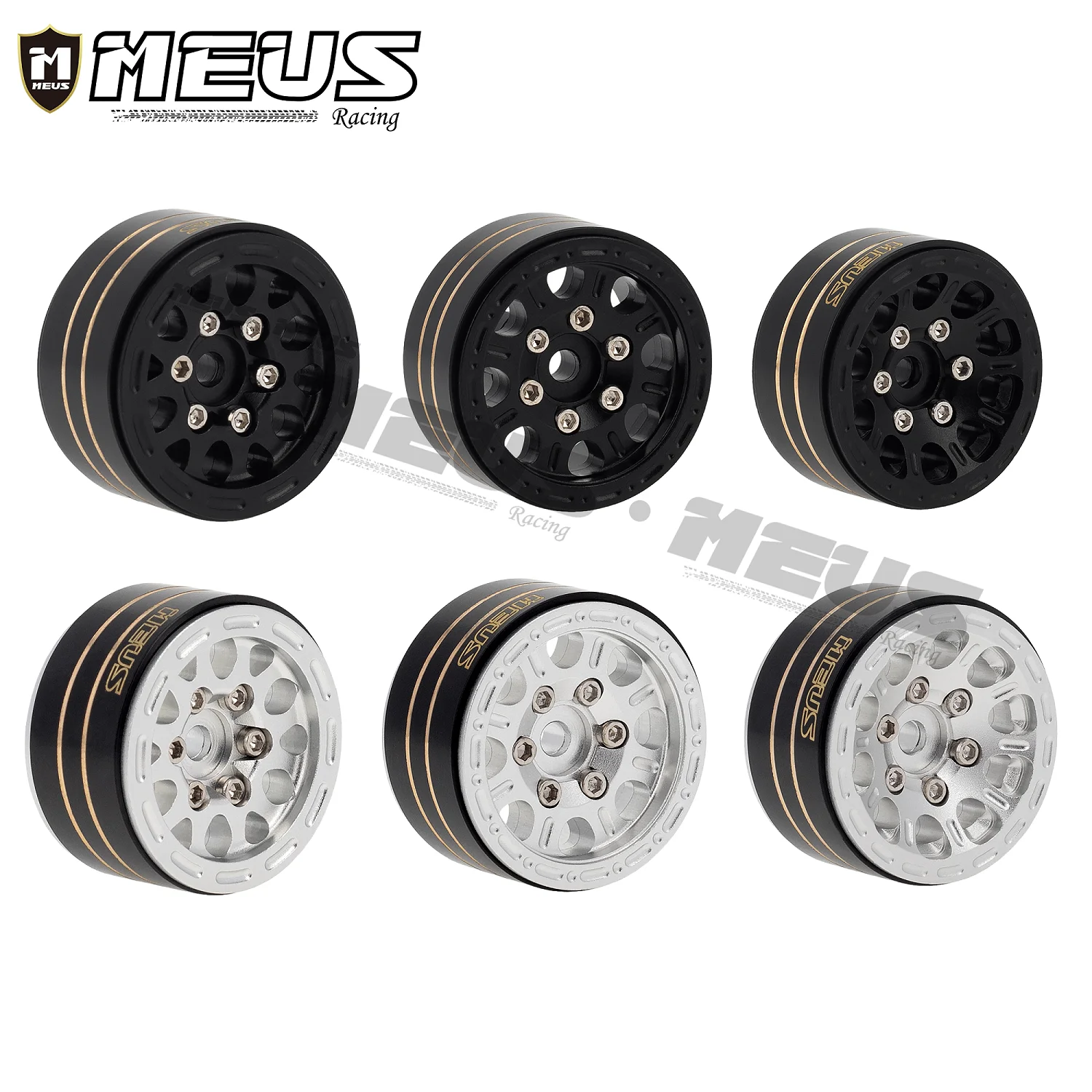 

Meus Racing 1.0 Beadlock Wheels Brass Wheel Ring Aluminum Wheel Hub for Axial 1/24 Gladiator Bronco C10 JLU Deadbolt TRX4M Parts