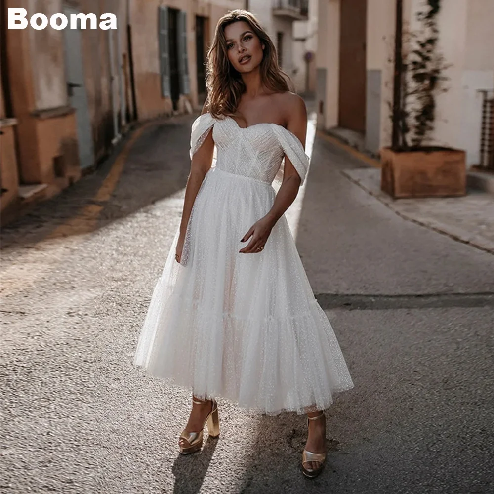 

Booma A-Line Wedding Party Dresses Off Shoulder Dots Tulle Brides Party Gowns for Women Bridals Evening Dress Customs