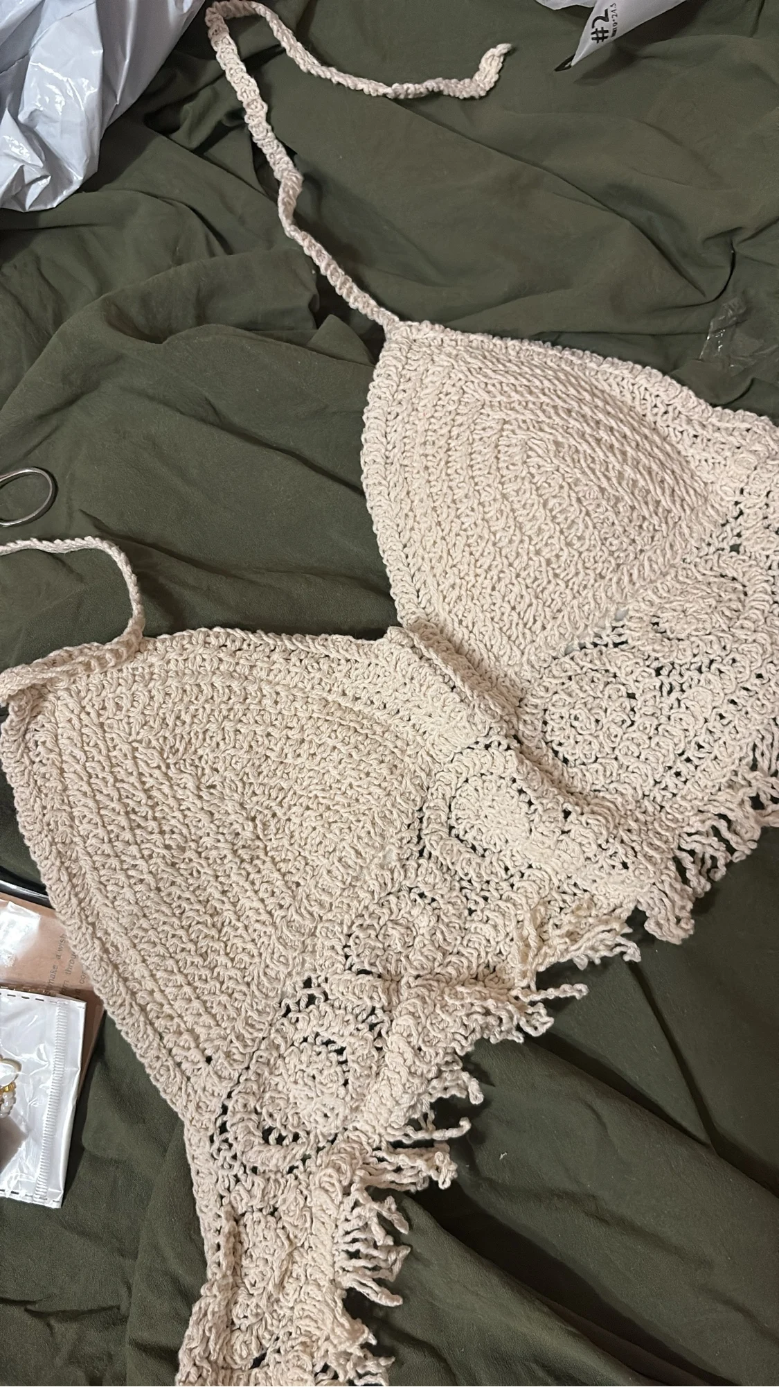 Sexy Beach Camisole Halter Women Hollow Crochet Knit Swimsuit Boho Backless Vest Tassel Tank Crop Top Female Swimwear photo review