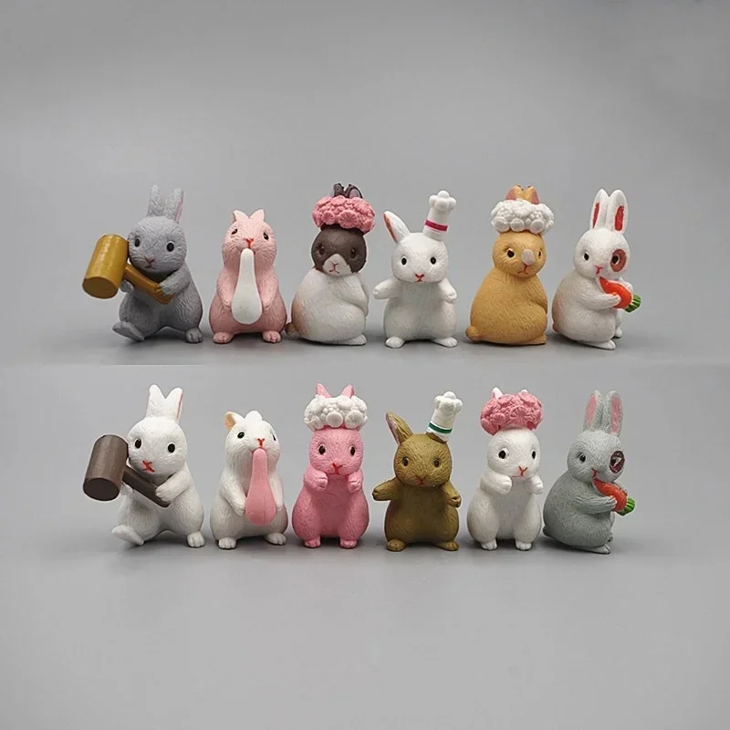 12 pièces mignon Mini lapin décoration Miniature lièvre Animal Figurine Mini lapin jardin ornement Micro Landschaft artisanat