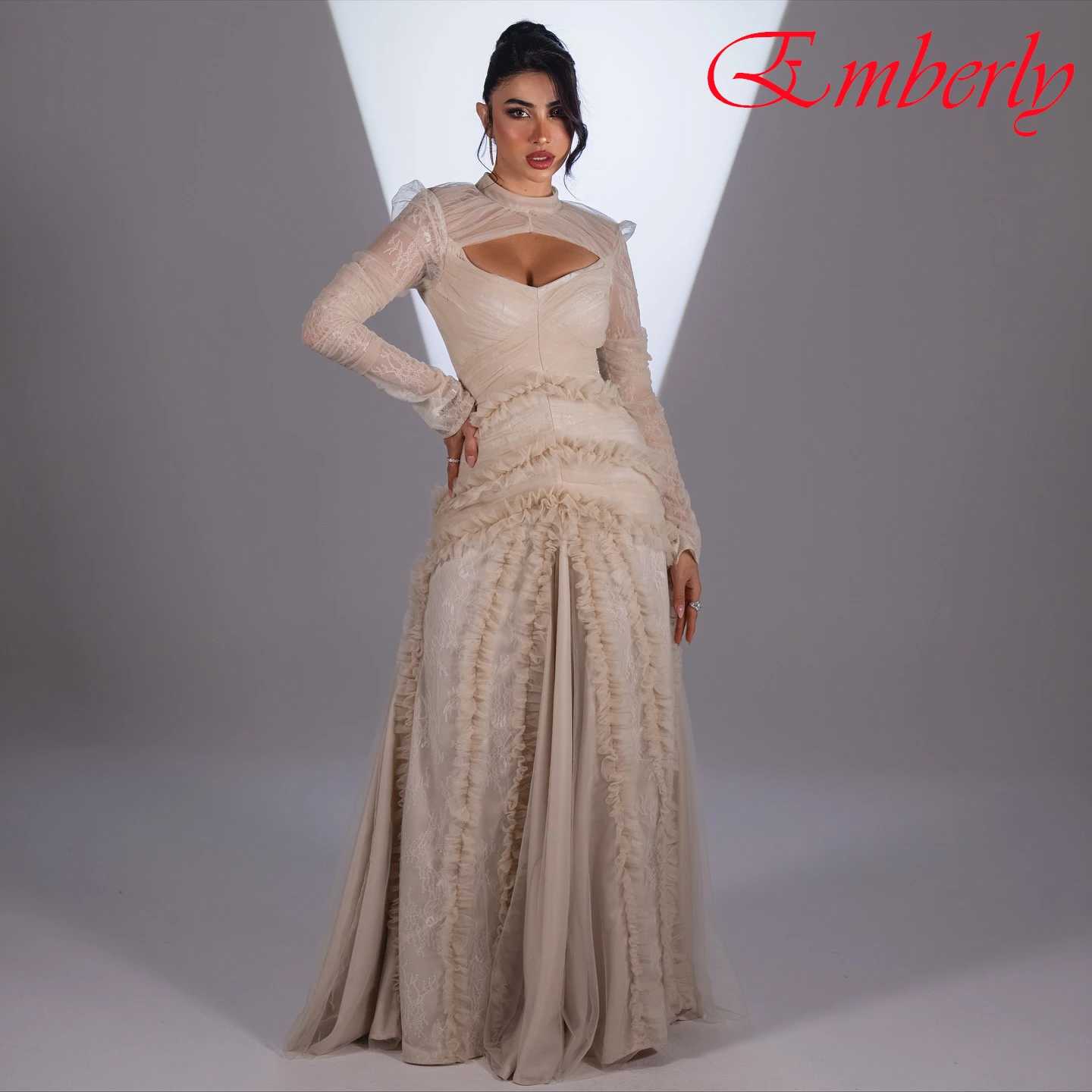 

Customized A-Line Crew Neck Long Sleeves Formal Elegant Evening Dress Delicate Celebrity Gowns Fashion Classic Party Dress
