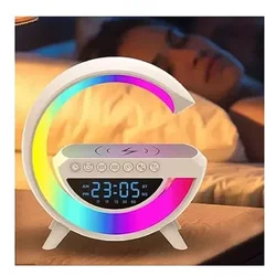 Despertador COM RELÓGIO em forma de G LED Multifuncional 6 em 1 Rádio Recarregador RGB Recarregamento de celular por indução