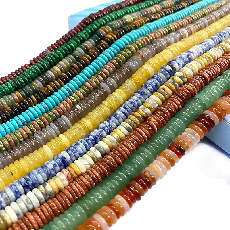 2x6MM Platte Ronde Natuursteen Kralen Labradoriet Agaat Jasper Turquoise Kristal voor Sieraden Maken Diy Armband Accessoires 15'' - afbeelding 2