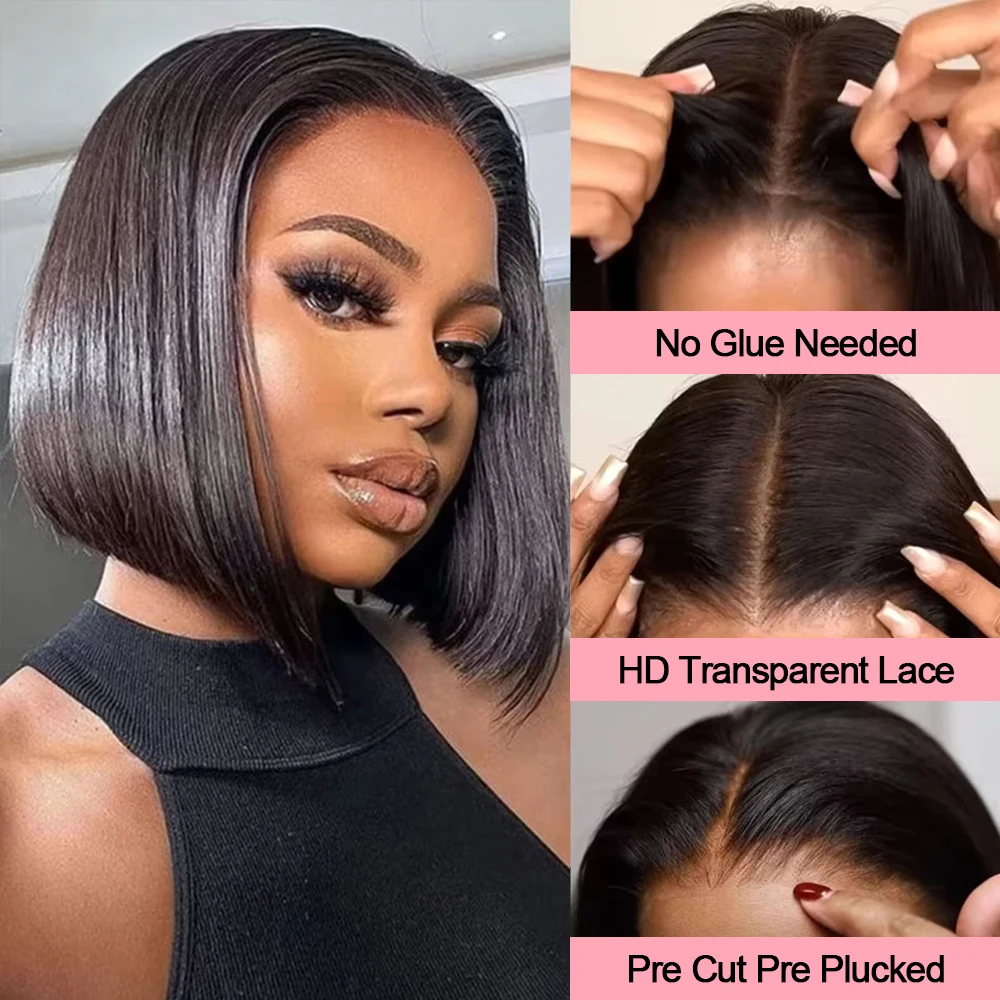 غلويليس ارتداء الذهاب قصيرة بوب شعر مستعار مستقيم البرازيلي الشعر البشري 13x4 HD الدانتيل الجبهة بوب شعر مستعار قبل قطع بوب للنساء جاهزة لارتداء #2