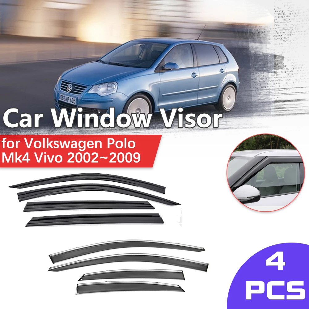 Window Visor for Volkswagen VW Polo Mk4 Vivo 2002~2009 Rain Eyebrow Shelter Vent Awning Smoke Deflector Guard Cover Accessories