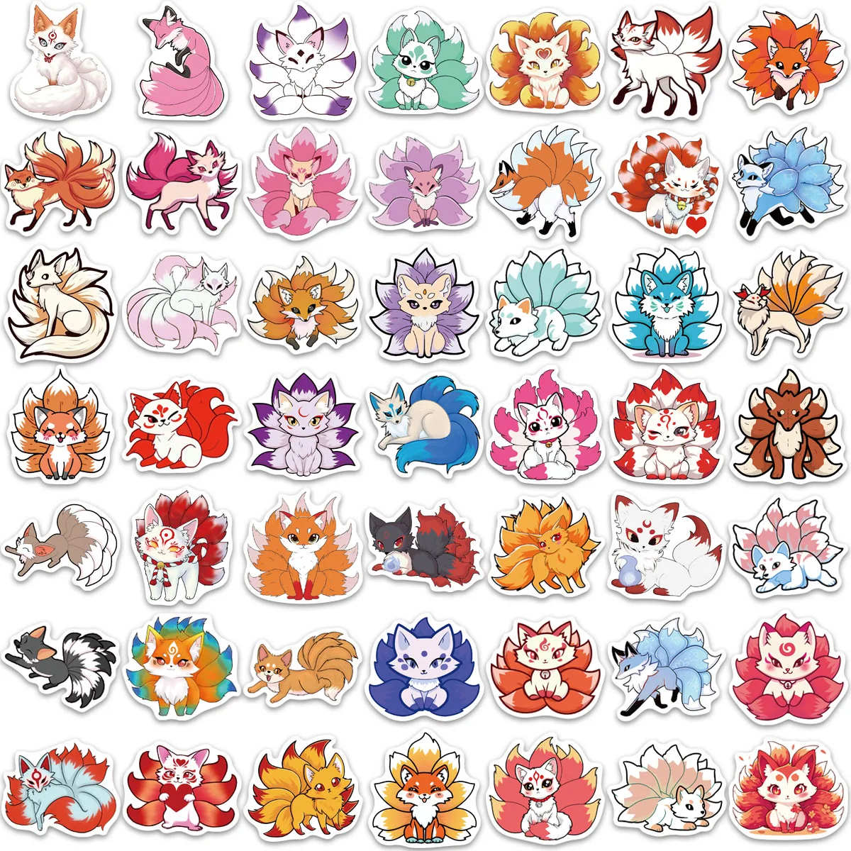 50 Pezzi Adesivi Decorativi con Volpe a Nove Code, per Chitarra, Laptop, Valigie, Cover per Telefono, Impermeabili