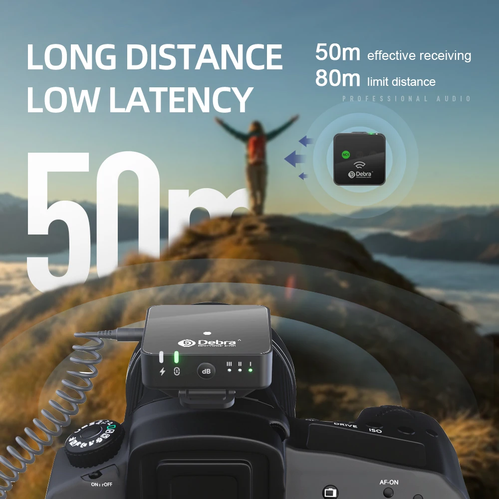 ديبرا-ميكروفون تسجيل لاسلكي ، W90 2.4G ، نطاق 80m ، الحد من الضوضاء 3 مستويات ، DSLR ، الهاتف الذكي ، البث المباشر ، تصوير الفيديو