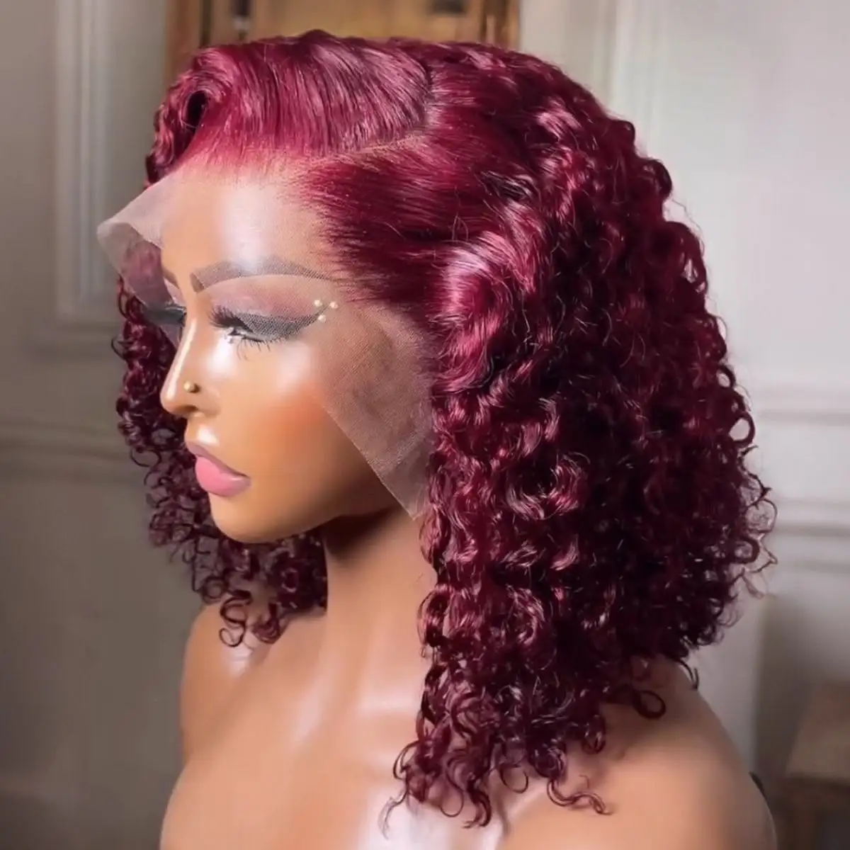 14 Inch Burgundy Deep Wave 13x4 Lace Frontal Bob Wig 200 Density 99J Colored Water Wave Frontal Human Hair Wigs Pre Plucked Wigs