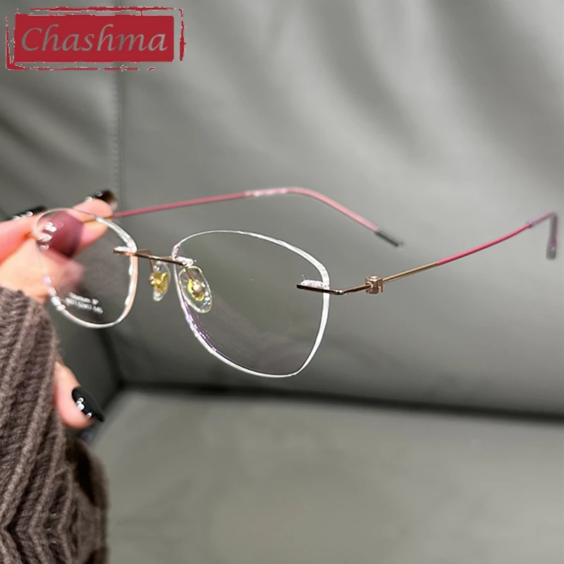 

Chashma Prescription Glasses Women Titanium Rimless Eyeglasses Frames for RX Optical Lenses Cat Eye Girl Spectacles Eyewear