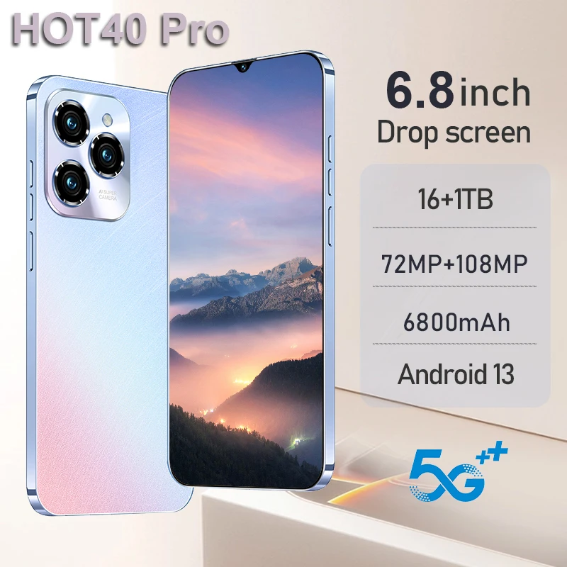 HOT40 Pro Original Smartphone Global Version 6.8 Inch Cell Phone  4G 5G Network Android 13 Mobile Phone 6800mAh Cellphones