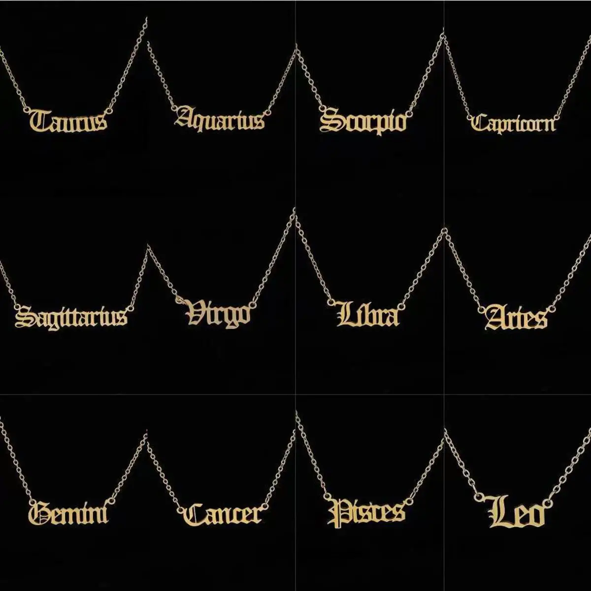 Stainless Steel 12 Zodiac Constellation Necklaces Letter Aquarius Aries Gemini Pisces Leo Sagittarius Pendant Necklace for Women