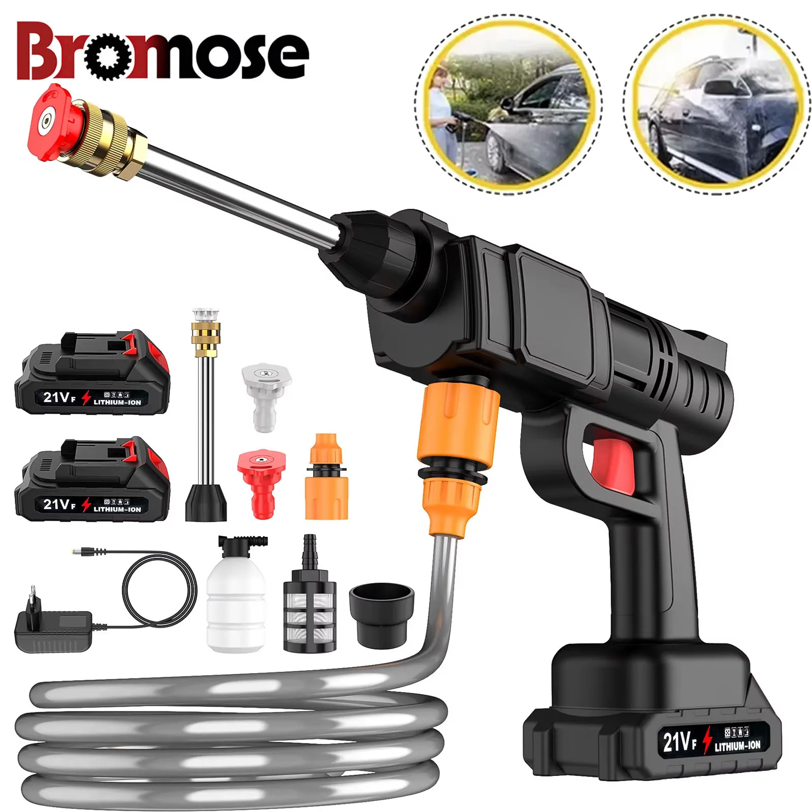 Bromose nettoyeur haute pression sans fil laveuse pistolet à eau de pulvérisation lavage de voiture Machine de nettoyage d'eau à pression pour batterie Makita 21V