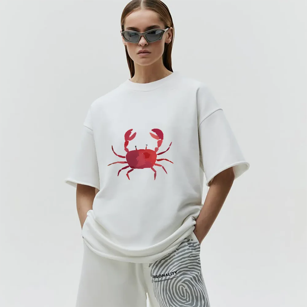 

Funny Interesting Simple Crab 2025 Hot Women Graphic Tshirt Vintage Casual Streetwear Y2k Style Cotton Tee Fashion Loose Fit Top