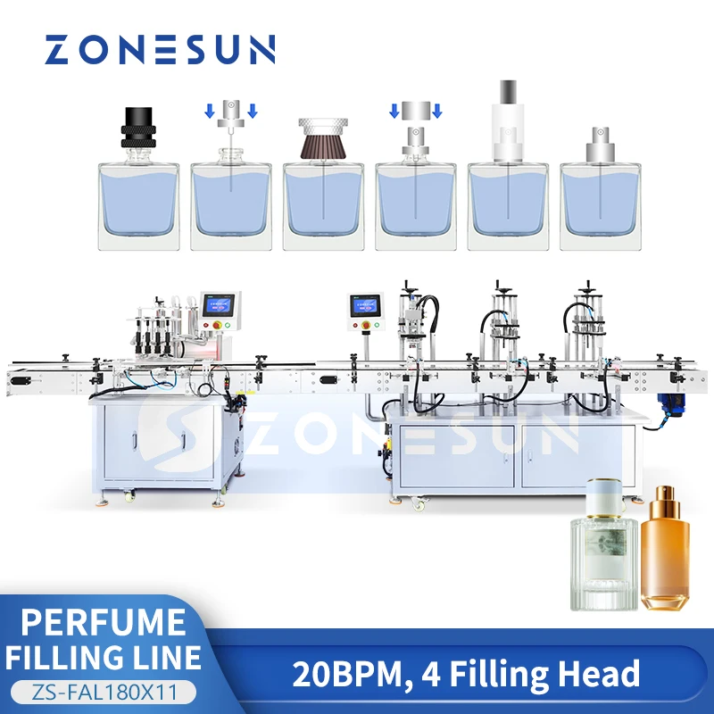 ZONESUN ZS-FAL180X11 Linea di produzione di tappatura per riempimento di bottiglie di profumo Attrezzatura per riempimento di liquidi cosmetici