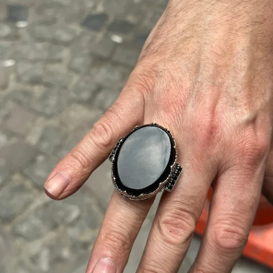 Mens Handmade Onyx  Ring , Large  Black Onyx Gemstone Ring, Turkısh Handmade Men Sterling Silver Ring, Ottoman Jewelry ,925k Ste