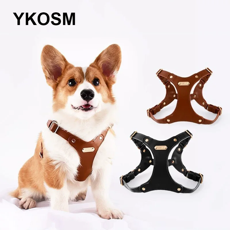 New Dog Harness Leash Set PU Leather Adjustable Pet Vest For Puppy Medium Large Dogs Outdoor Walking Dog Harness And Lead Leash