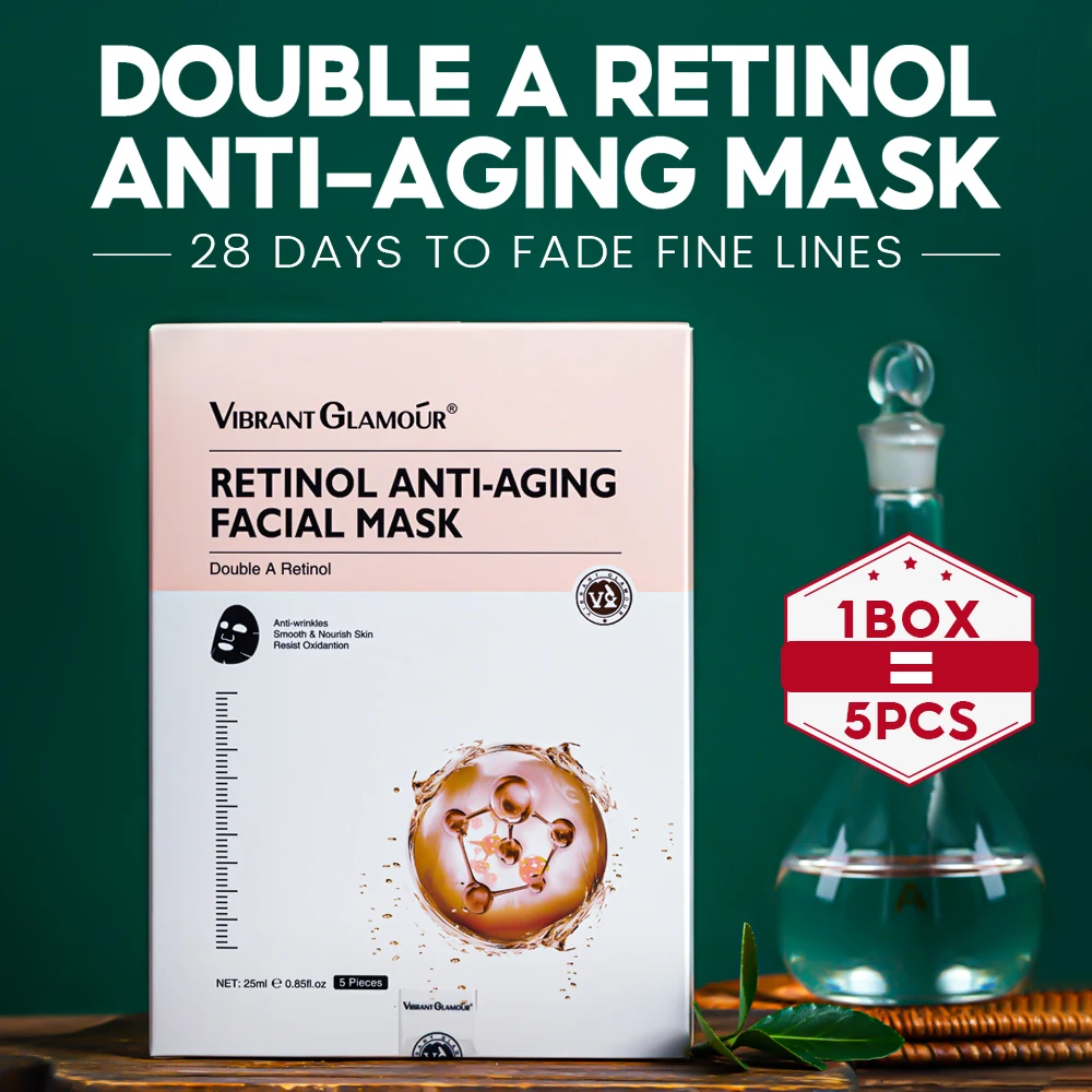 

VIBRANT GLAMOUR Retinol Facial Mask Anti-Wrinkle Anti Aging Reduce Fine Lines Fading Dark Spots Firming Pore Tender Skin Care