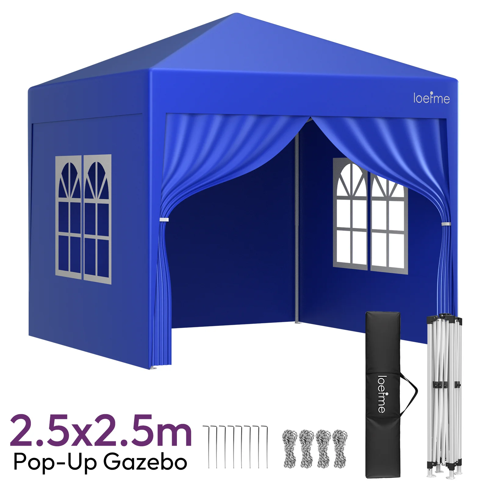 LOEFME Pop-up Gazebo 2,5x2,5M Waterdichte Buitentent Opvouwbare Tuinluifel met 4 Zijwanden Camping Zonnescherm - afbeelding 1