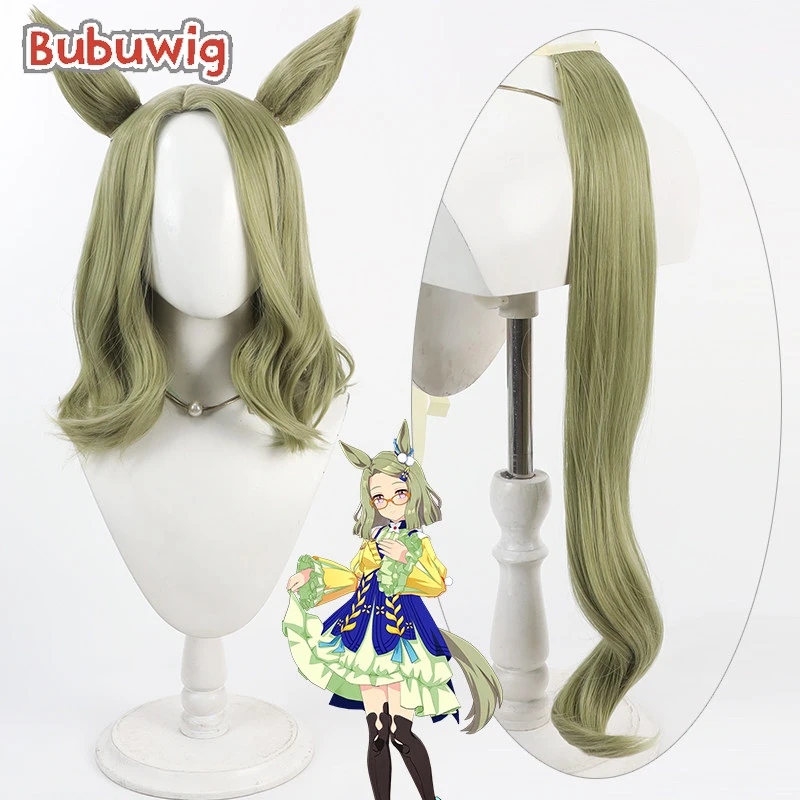 

Bubuwig Synthetic Hair Air Messiah Cosplay Wigs Game Uma musume: Pretty Derby Air Messiah 40cm Wavy Green Wig Heat Resistant