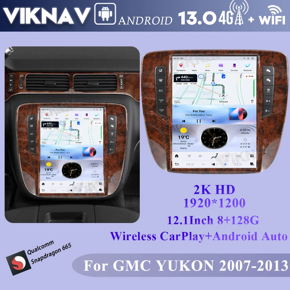 Viknav Upgrade Android 12.1 Inch Car Radio For GMC-Yukon/Chevy Suburban Tahoe Auto AC 2007-2013 GPS Navigation Multimedia Player