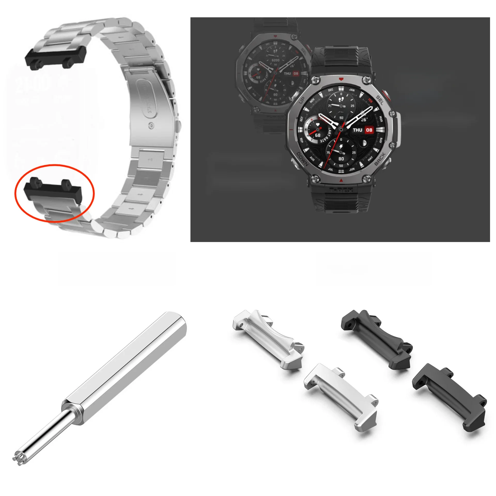 1 para złączek do zegarka Amazfit T-REX 3, adapter paska do zegarka Amazfit T-REX 3, akcesoria do złącza paska zegarka. — zdjęcie produktu 7