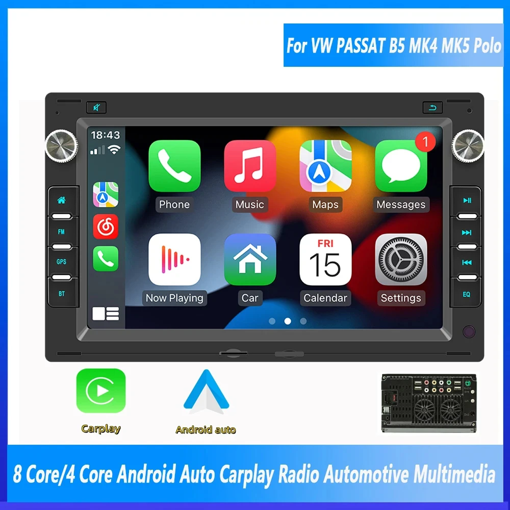 2 Din Android Car Radio CarPlay For VW PASSAT B5 MK4 MK5 SHARAN Jetta Bora Polo TRANSPORT T5 CITI CHICO Car Multimedia Player