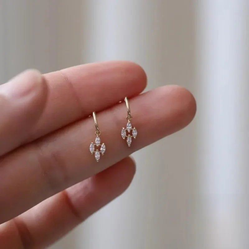 925 srebro platerowane 14K złoto japoński Vintage diamentowe kolczyki z cyrkonią dla kobiet wykwintna biżuteria na co dzień — zdjęcie 2