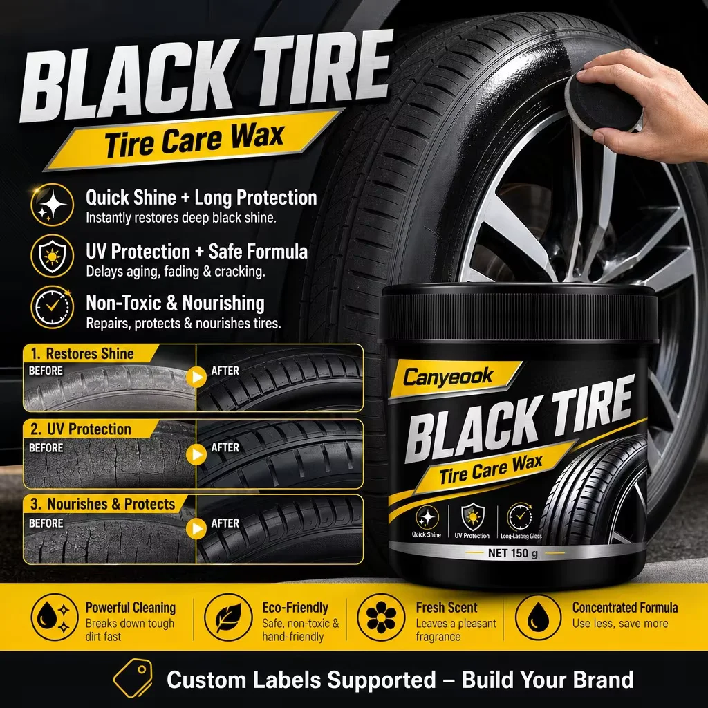 CANYEOOK Black Tire Wax 150g High Gloss Shine UV Protection Restore Faded Tires Long Lasting Dressing for Car SUV Truck
