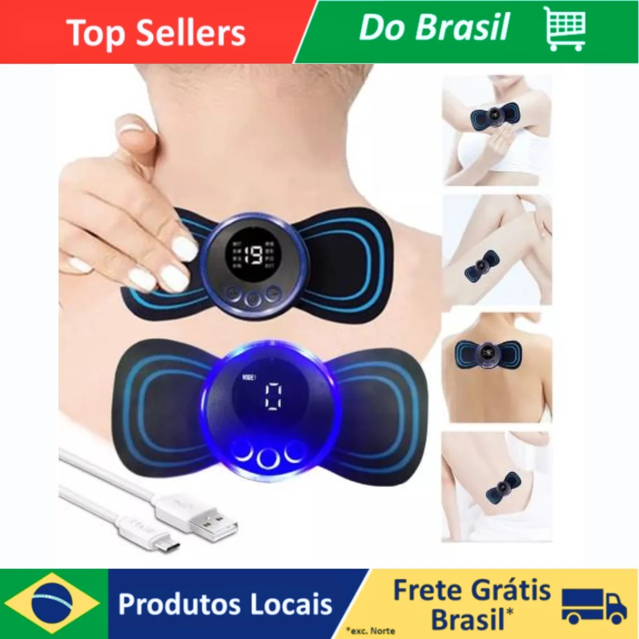 Mini Massageador Portátil Elétrico Cervical EMS Alivia Dores Corpo Pescoço, lombar