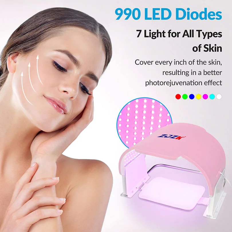 Face Led Light Mask Phototherapy Facial Beauty Facial Mask  7 Colors 990 LED Chips for Skin Rejuvenation Anti-Acne Anti-Aging