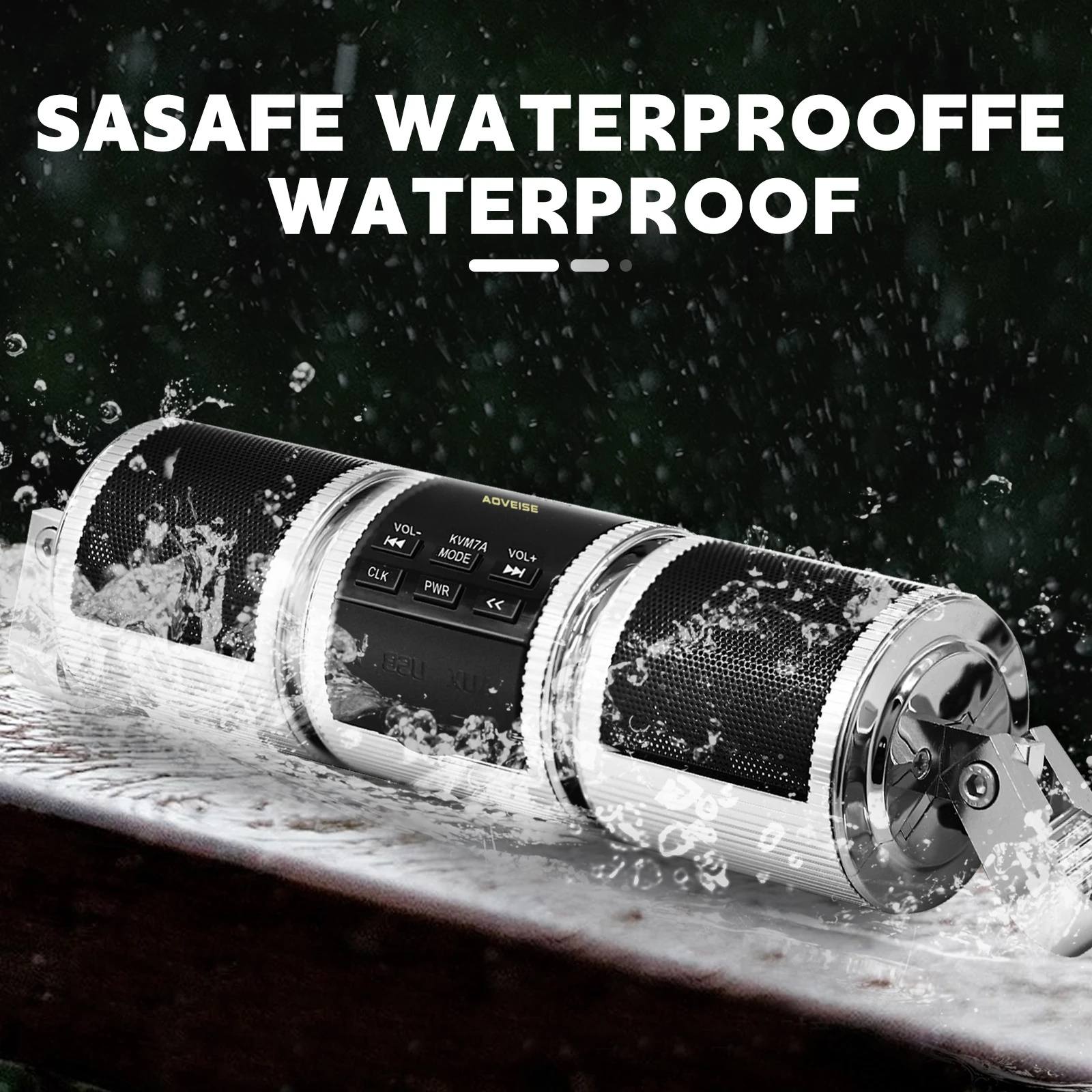 مكبرات صوت ستيريو لمقود الدراجة النارية مشغل MP3 لاسلكي مع بطاقة AUX-IN/USB/TF وراديو FM فضي