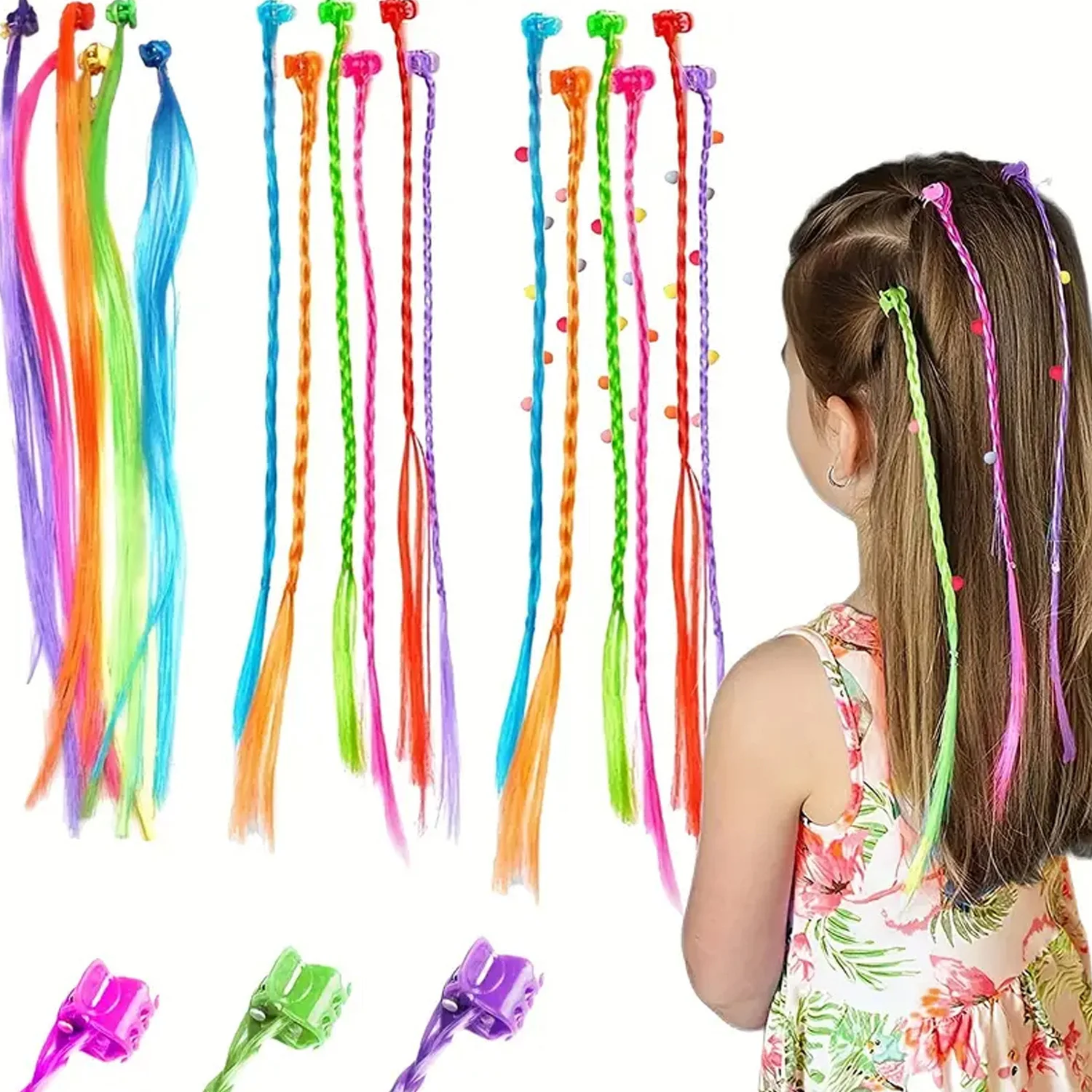 

Synthetic Colorful Braids Hair Extensions With Hair Clips Rainbow Braided Ponytail Hairpieces Hair Accessories For Kids Girls