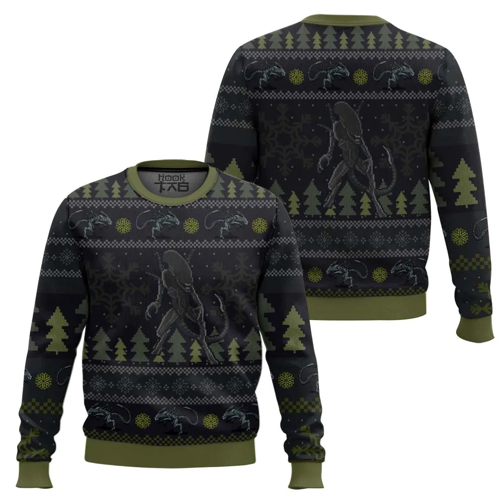 Deadly Xenomorph Alien Ugly Christmas Sweater Funny Holiday Party Pullover Plus Size Sweaters for Men Women Xmas Gift 2026