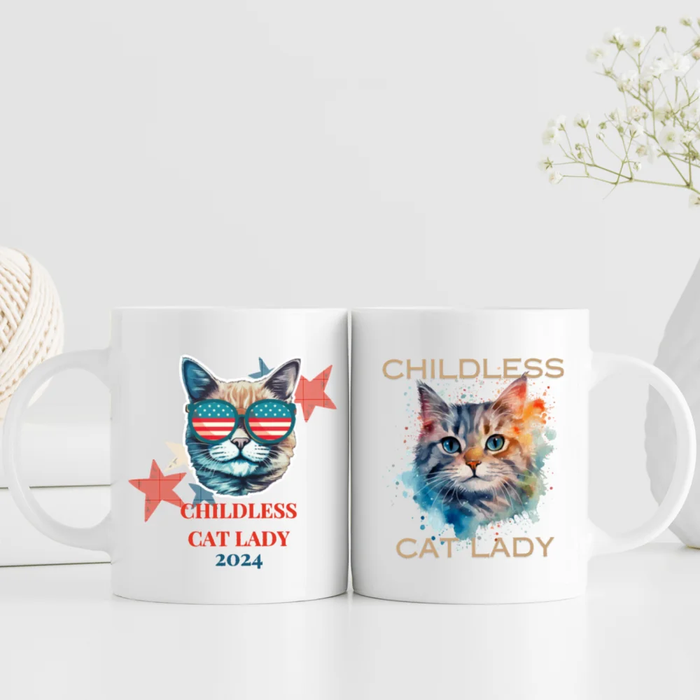 

2 pcs, 3A grade, 11 oz, 330 ml Coffee cup, Childless Cat Lady mug Ceramic, Decoration Birthday Halloween Christmas and New Year