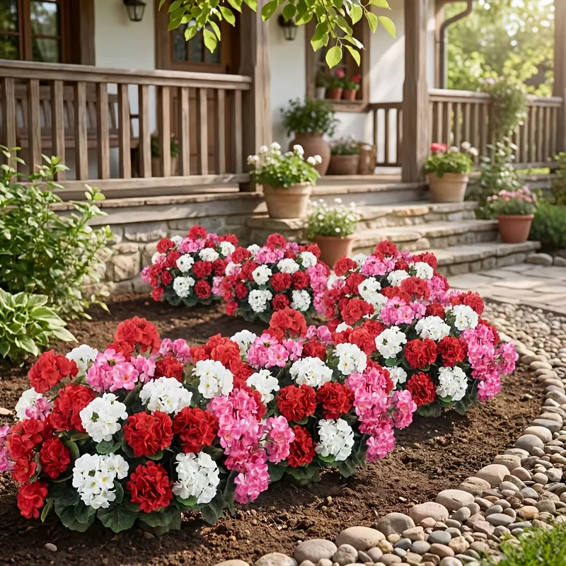 3 piezas de flores artificiales de geranio coloridas para exteriores | Flores Artificiales Resistentes a los Rayos UV, Decoraciones Duraderas de Plástico para Interiores y Exteriores, Flores Artificiales para Exteriores Aptas para Bodas, Jardines, Patios, Porches Delanteros, Balcones, Alféizares de Ventana, Decoraciones para Exteriores, Centros de Mesa, Decoraciones Florales para Exteriores, Decoraciones para Porches, Decoraciones para Jardines, Exhibiciones Colgantes, Sin Necesidad de Mantenimiento