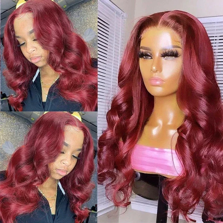 Burgundy Body Wave Lace Front Wig Hd Lace Fronal Wig Red 99J Closure 5X5 Wig Lace Front Human Hair Wigs