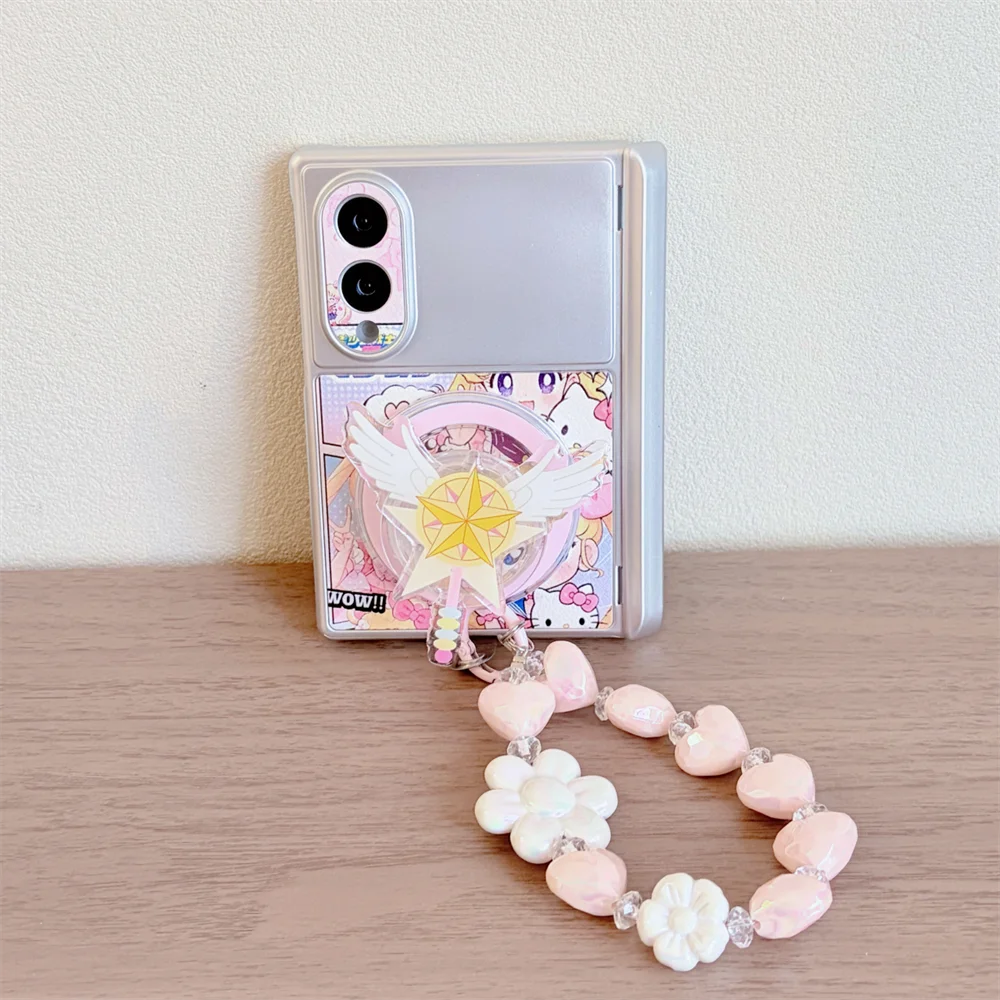 Korean Cute Cartoon Girl Magnetic Phone case for Samsung Galaxy Z Fold 8 Fold 8 Ultra Cover With Magsafe Magic Wand Stand Chain