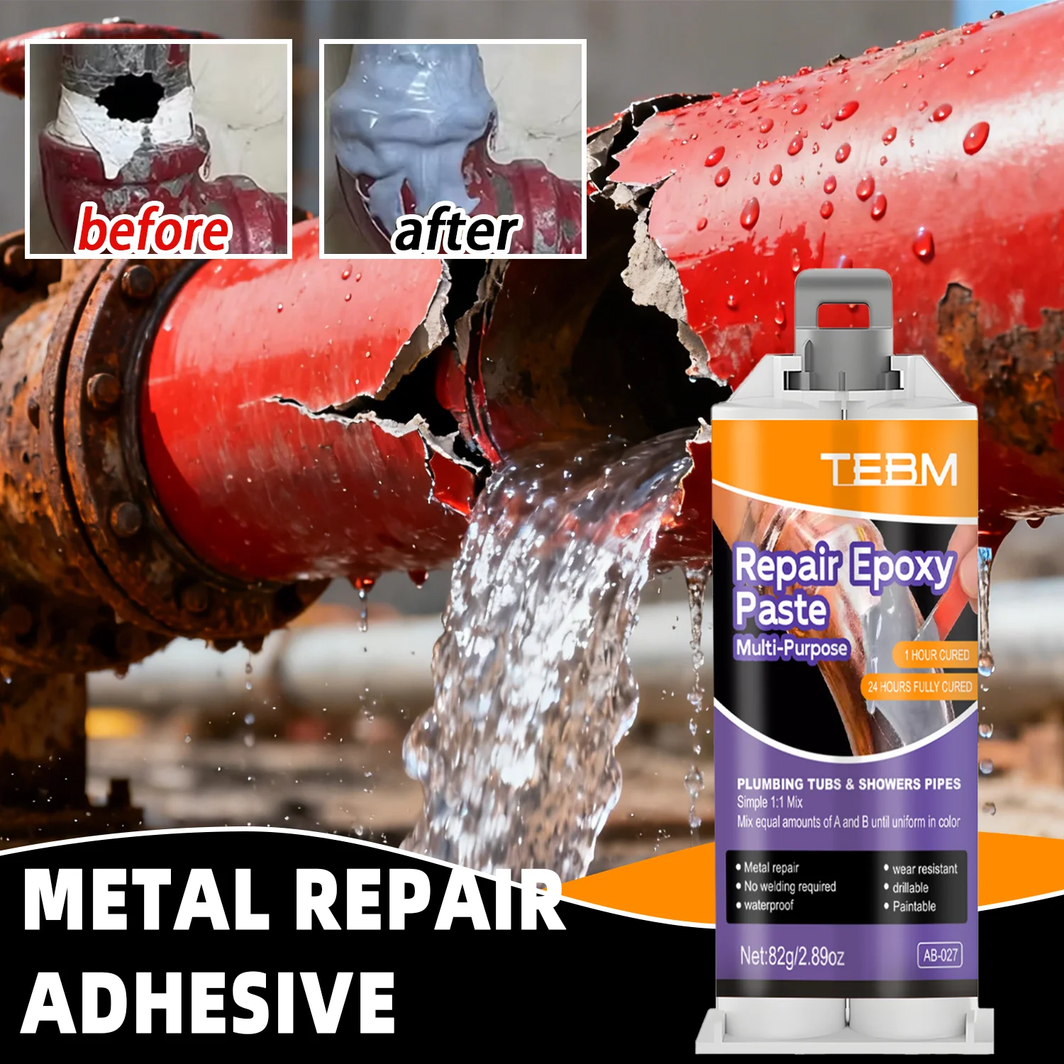 Metal Repair Paste Industrial AB Caster Glue High Strength Bonding Sealant Strong Casting Welding Seam Metal Repair Agent 82g