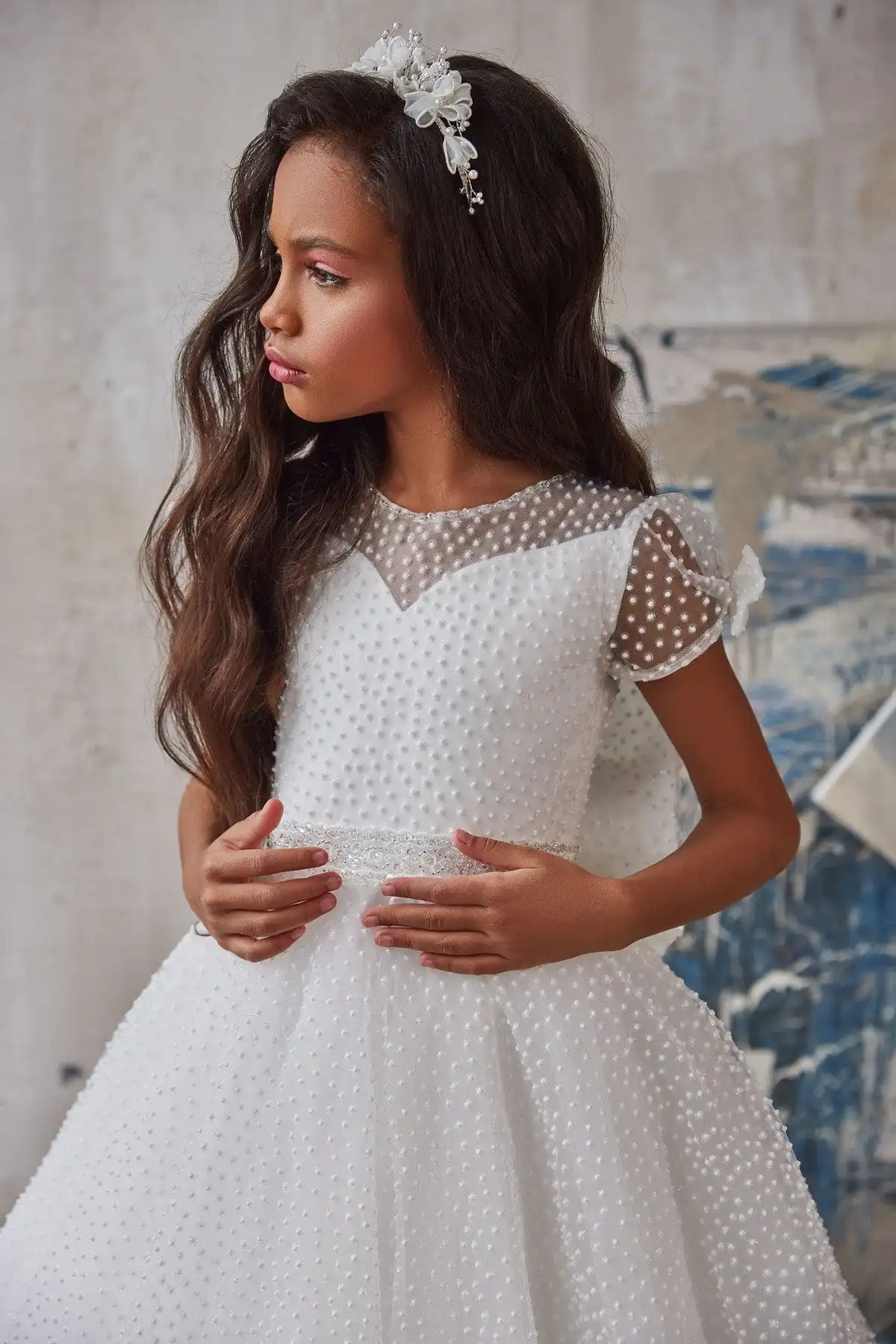 Tiered Embroidered Flower Girl Dress with Bows Girls Birthday Party Dinner Dresses Bridesmaid Dresses