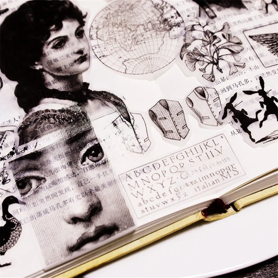 55 sztuk czarny biały ilustracja papier naklejki naklejki zestawy Die Cut dla DIY Scrapbooking śmieci dzienniku TN albumu fotograficznego Planner naklejki s033 — zdjęcie 2
