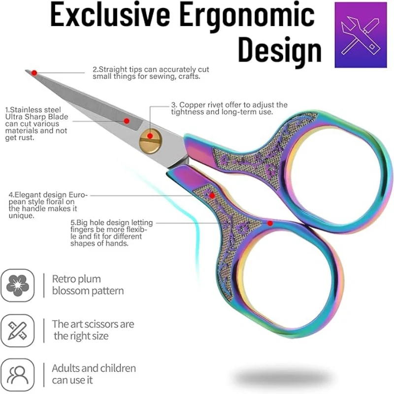 กรรไกรเย็บผ้าหัตถกรรมสแตนเลสแหลมขนาด 5 นิ้ว - อเนกประสงค์สำหรับงานเย็บปักถักร้อย, ตัดด้าย, งานฝีมือ, DIY และอุปกรณ์ศิลปะ