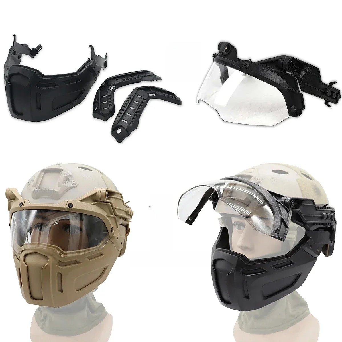 Nowa Taktyczna Półmaska na Kask FAST z Otwieranymi Goglami, Maska do Polowania, Gier CS, Paintballu, Akcesoria i Wyposażenie do Kasków — zdjęcie 2