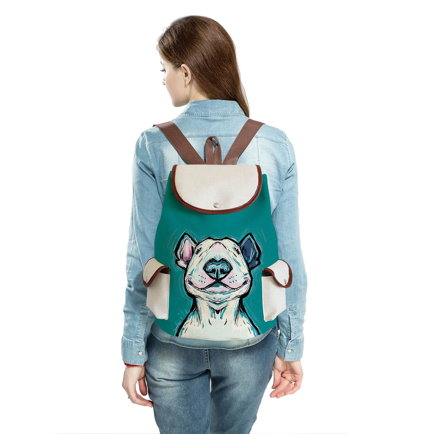 Custom Color Painting Funny Bull Terrier Dog Print Women Backpack Ladies Casual Linen School Portable Traveling Outdoors Packs