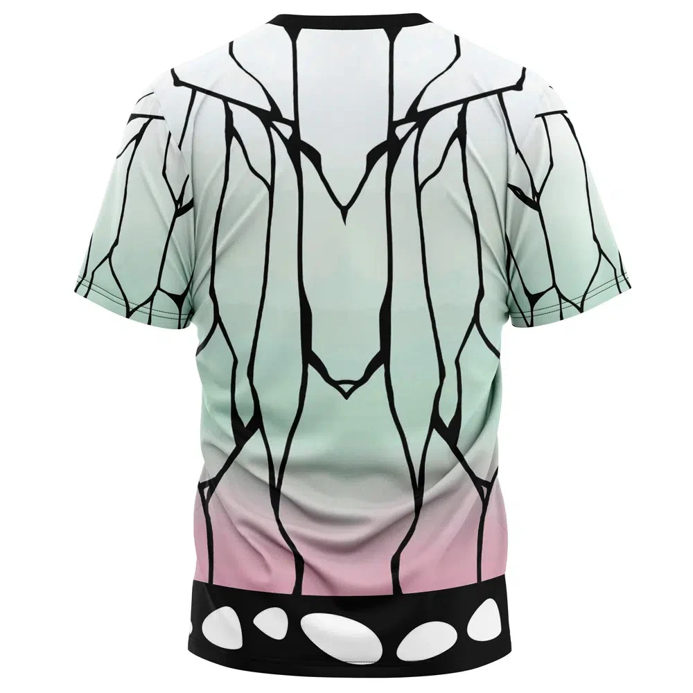 Herren-T-Shirt mit Demon Slayer Shinobu Kocho Butterfly Gradient Full Print, Mint Pink Anime Cosplay Otaku Kurzarm-Freizeit-T-Shirt – Detail 7
