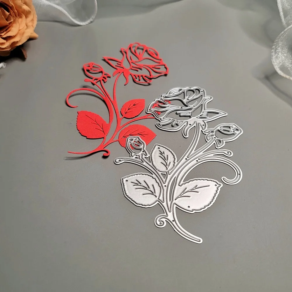 Różowe metalowe matryce do wycinania Scrapbook Embossing Flower Die Cuts Album DIY Craft Cutting Die Rose Dies