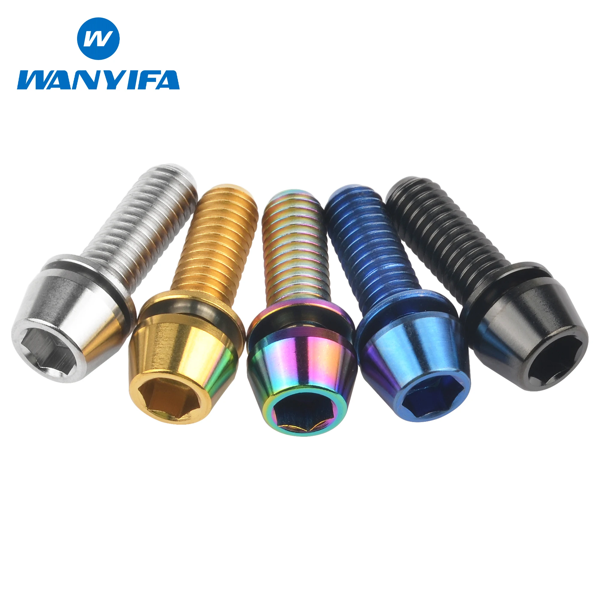 Wanyifa Titanium Bolt M6x16 18 20 25mm Taper Hex Head with Washer Screw for Bicycle Stem Disc Brake Bottle Cage Ti Fasteners