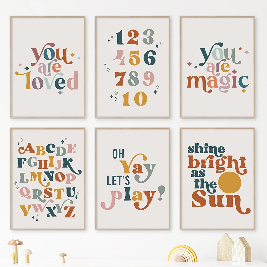 

You Are Loved Magic Let's Play Cartoon Alphabet Numbers Math Nursery Art Posters Wall Pictures Canvas Painting Kids Room Decor